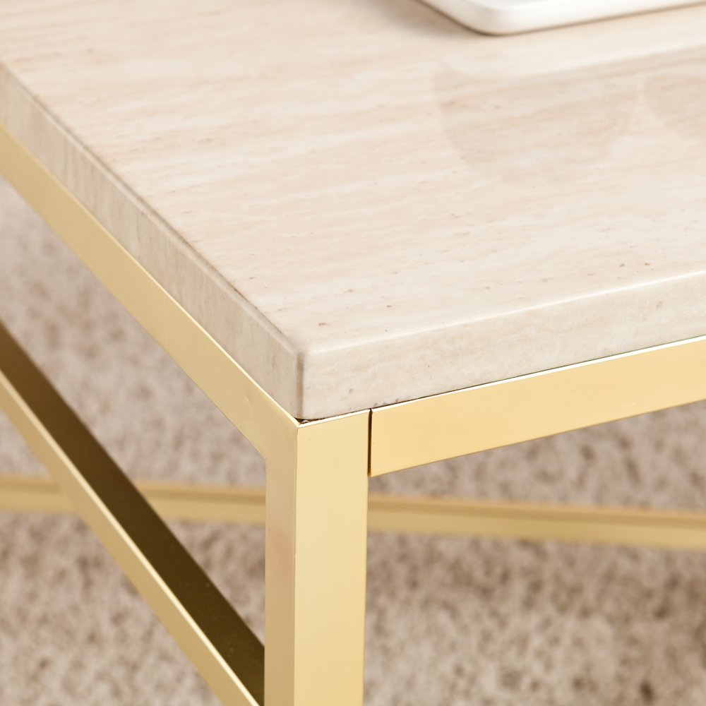 Orinda Faux Stone Cocktail Table - Travertine. Picture 4