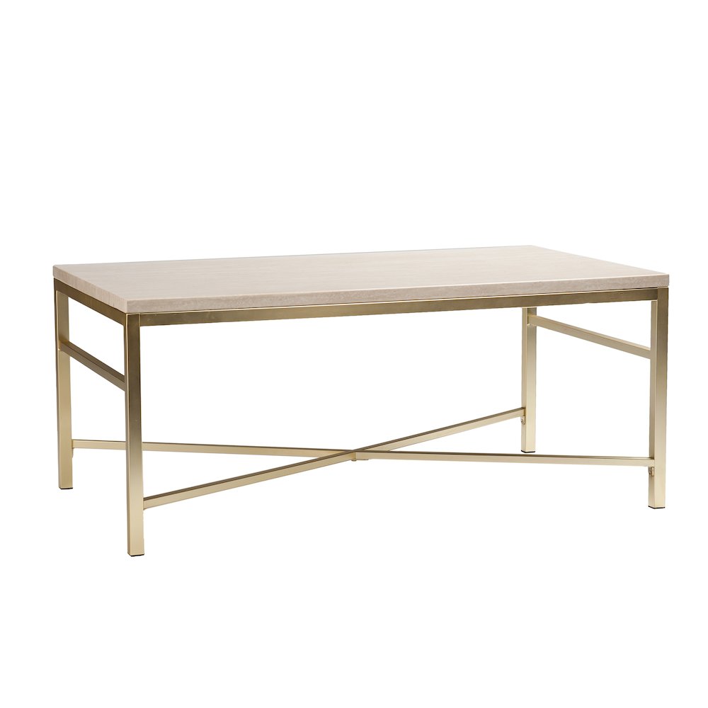Orinda Faux Stone Cocktail Table - Travertine. Picture 1