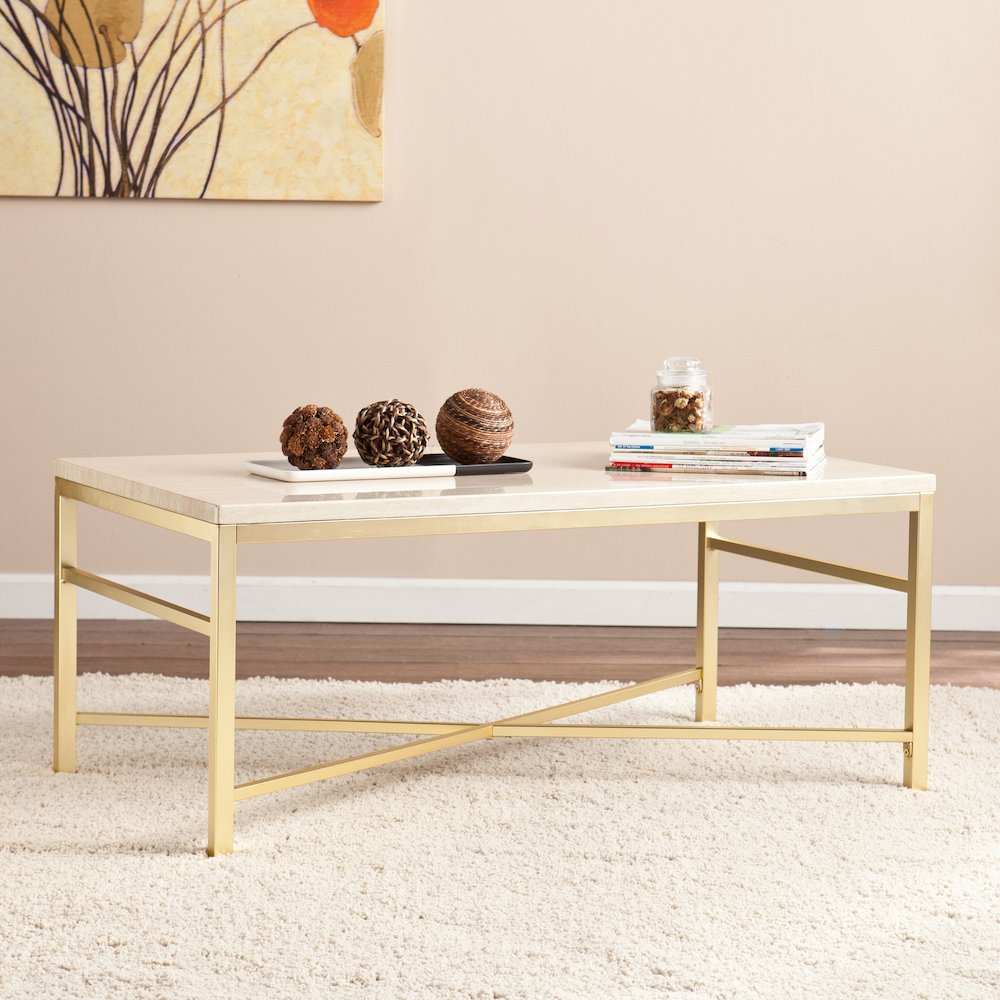 Orinda Faux Stone Cocktail Table - Travertine. Picture 3