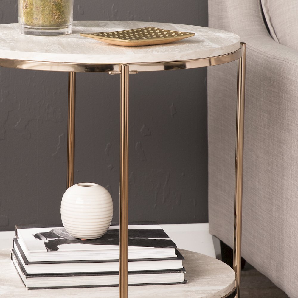 Silas Round Faux Stone End Table. Picture 5