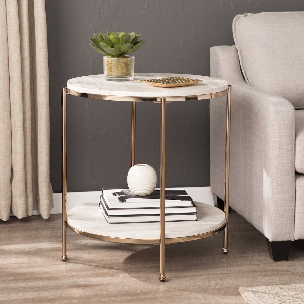 Silas Round Faux Stone End Table. Picture 2