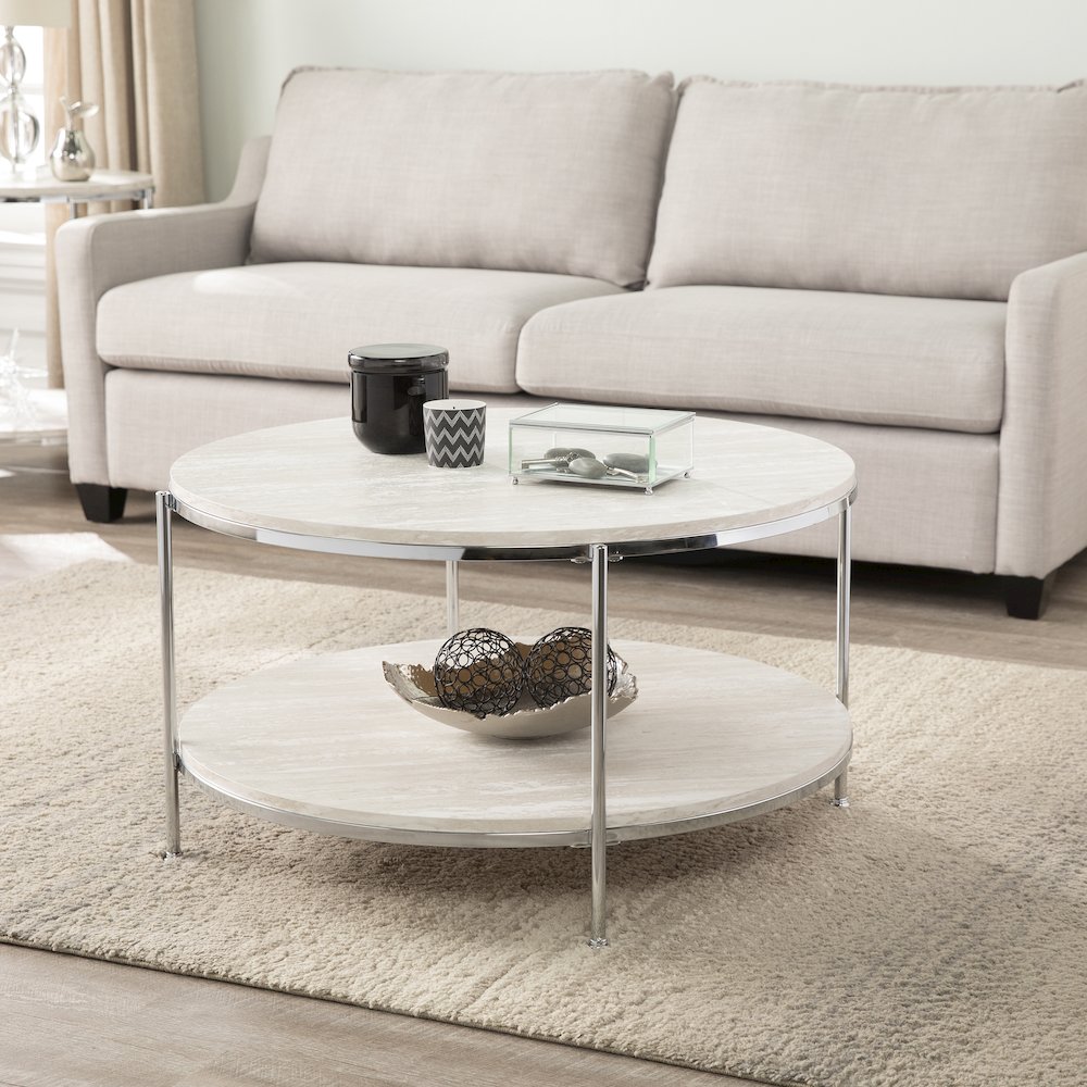 Silas Round Faux Stone Cocktail Table. Picture 2