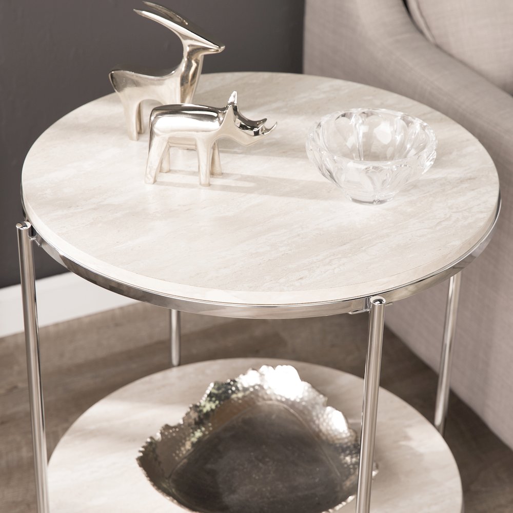 Silas Round Faux Stone End Table. Picture 4