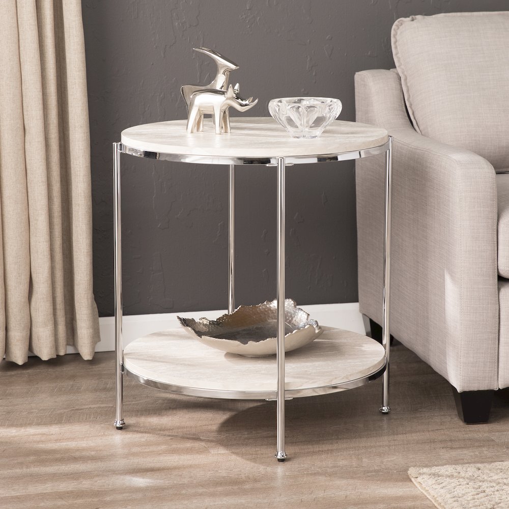 Silas Round Faux Stone End Table. Picture 2
