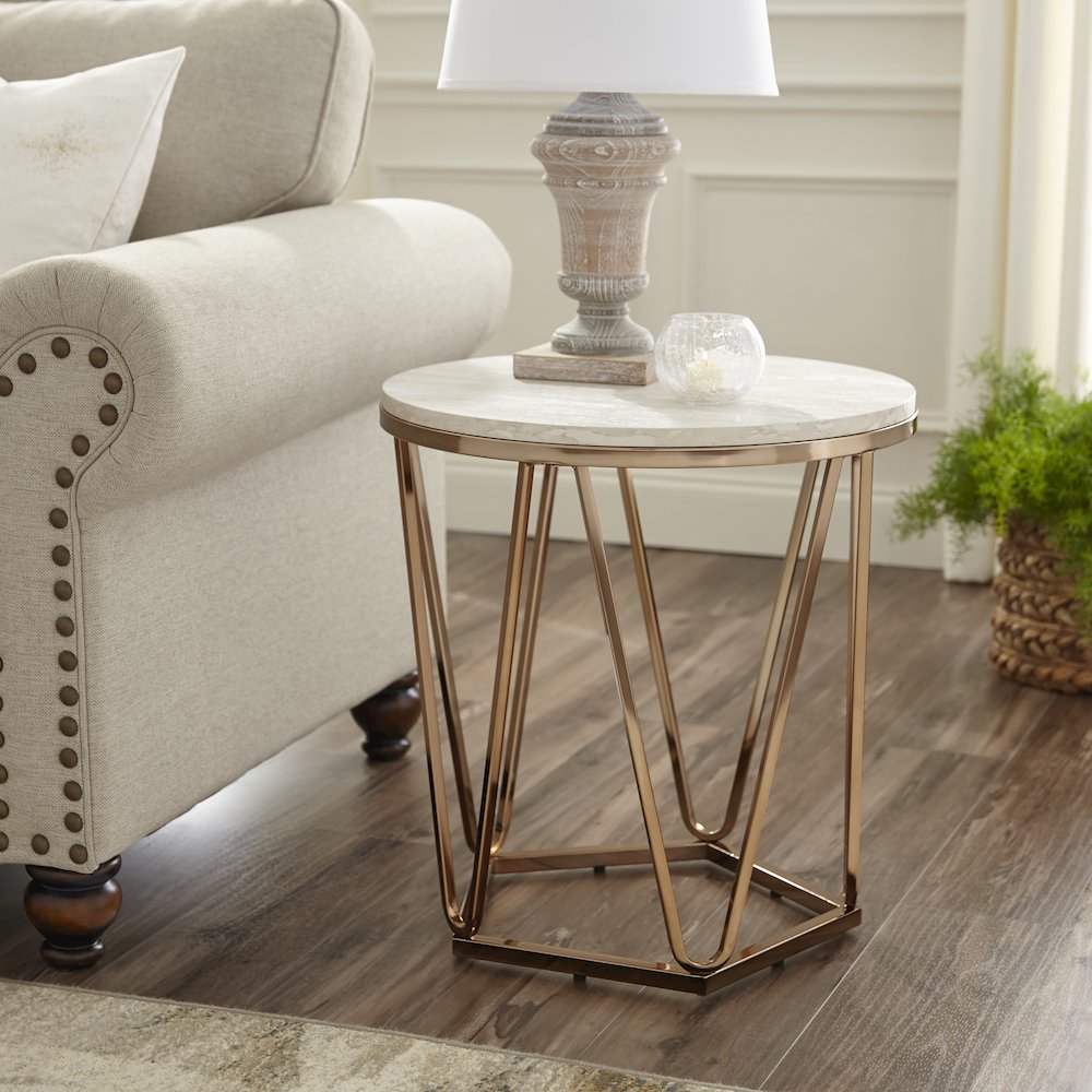 Luna Round Faux Stone End Table –. Picture 2