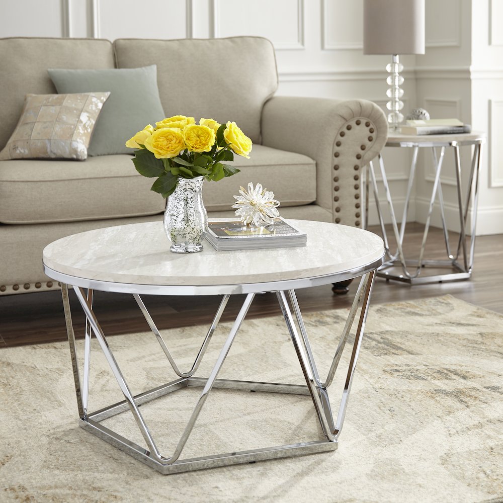 Luna Faux Stone Round Coffee Table. Picture 2