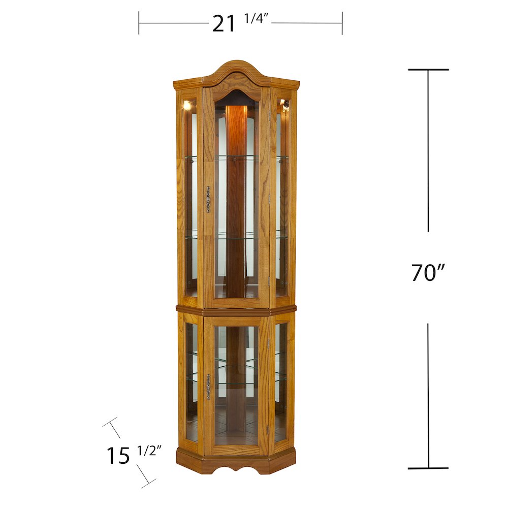 Canterdale Lighted Corner Curio Cabinet - Golden. Picture 5