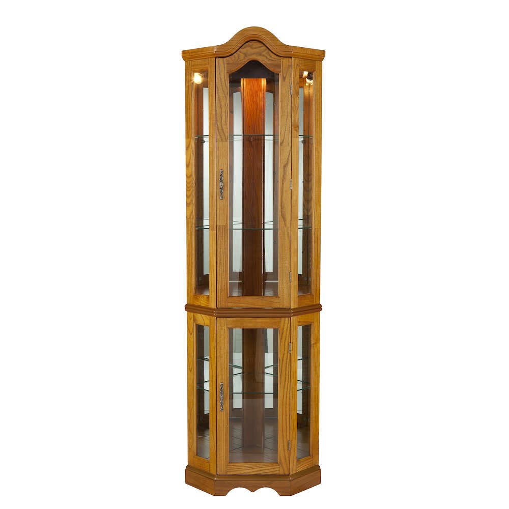 Canterdale Lighted Corner Curio Cabinet - Golden. Picture 1