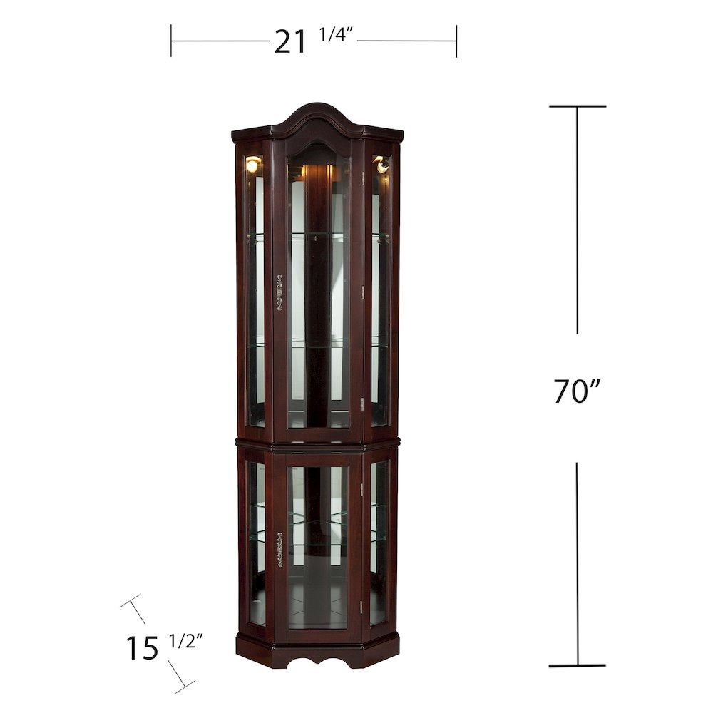 Canterdale Lighted Corner Curio Cabinet - Mahogany. Picture 5