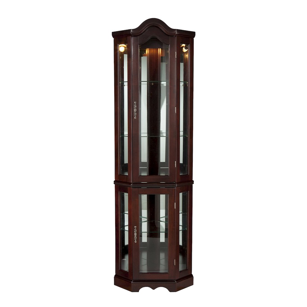 Canterdale Lighted Corner Curio Cabinet - Mahogany. Picture 1