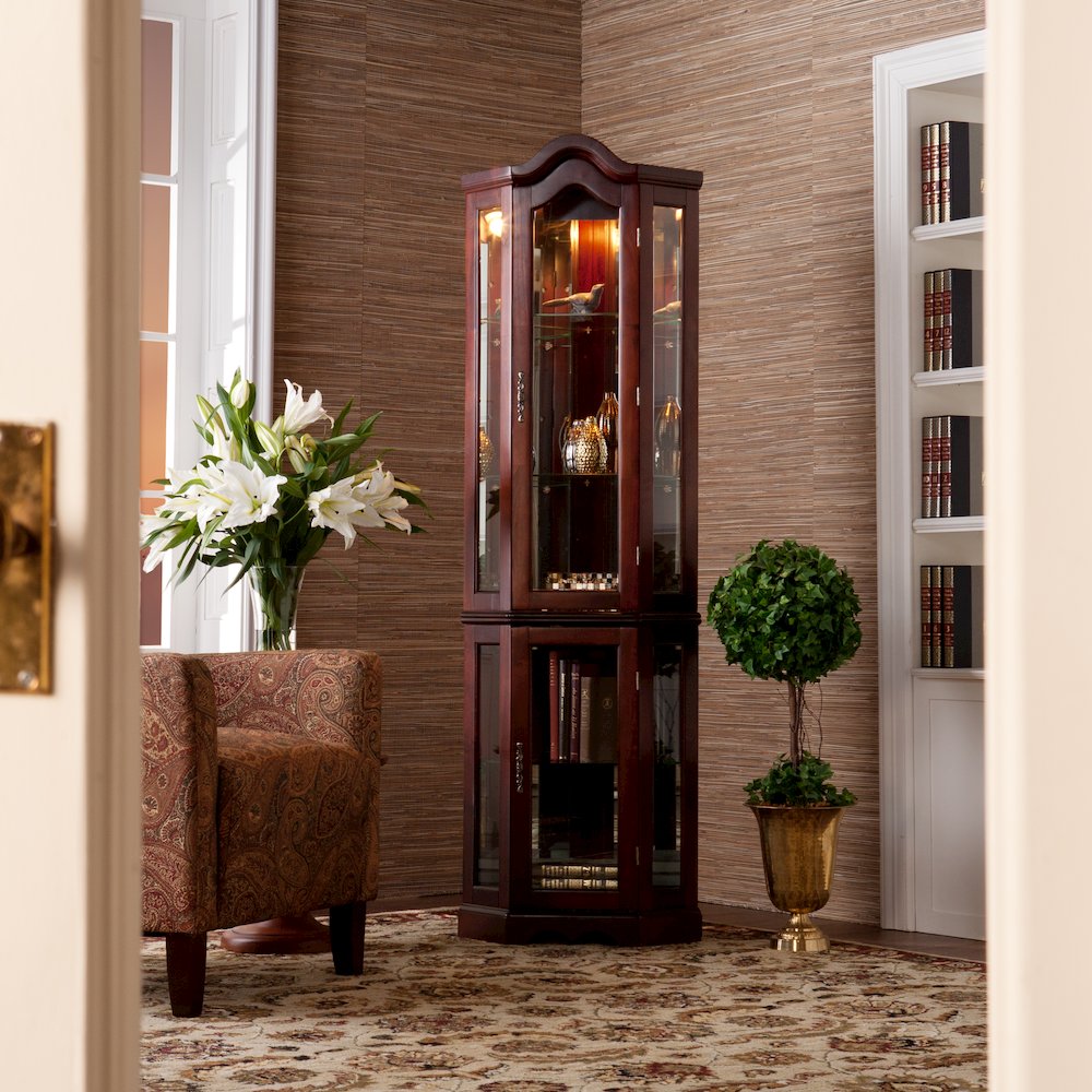 Canterdale Lighted Corner Curio Cabinet - Mahogany. Picture 2