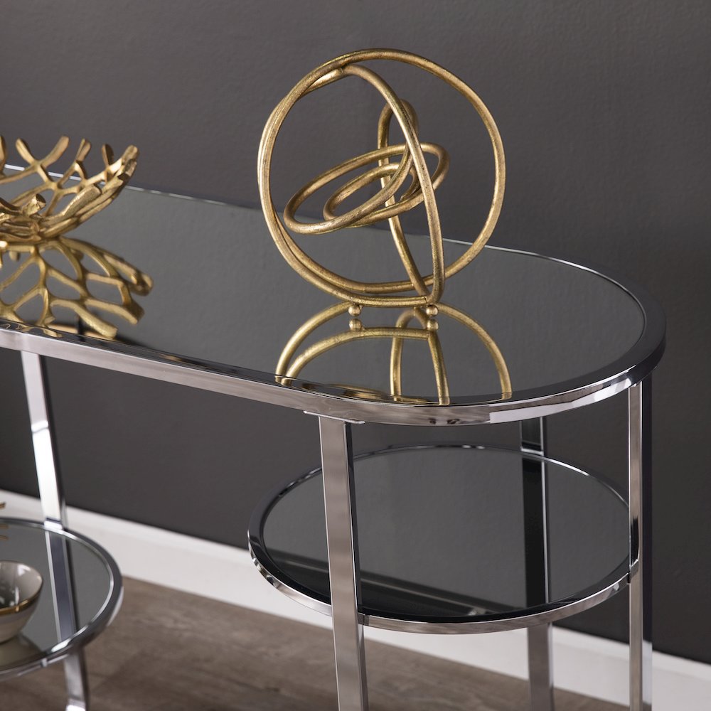 Maxina Mirrored Console Table with Storage. Picture 4