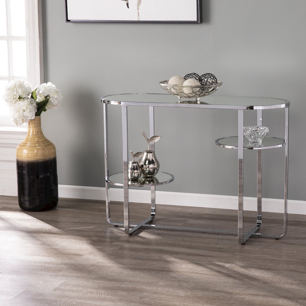Maxina Mirrored Console Table with Storage. Picture 2