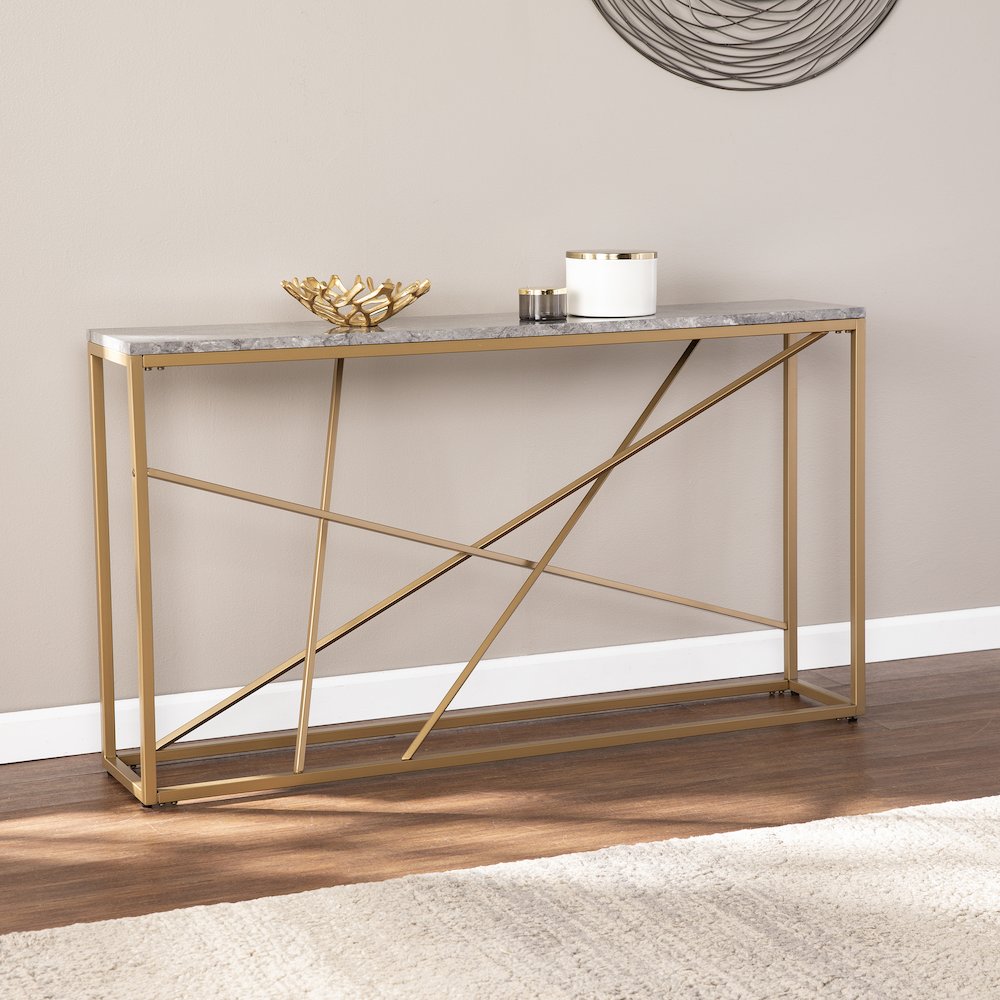 Arendal Faux Marble Skinny Console Table. Picture 2