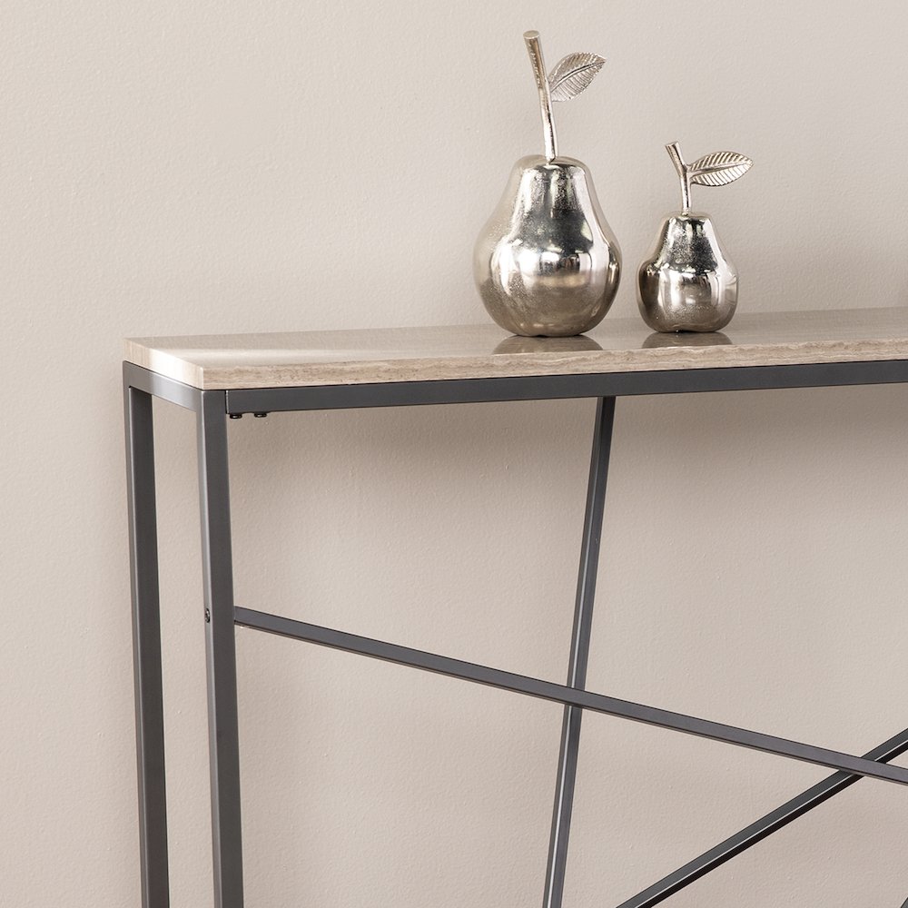 Arendal Faux Stone Skinny Console Table. Picture 3