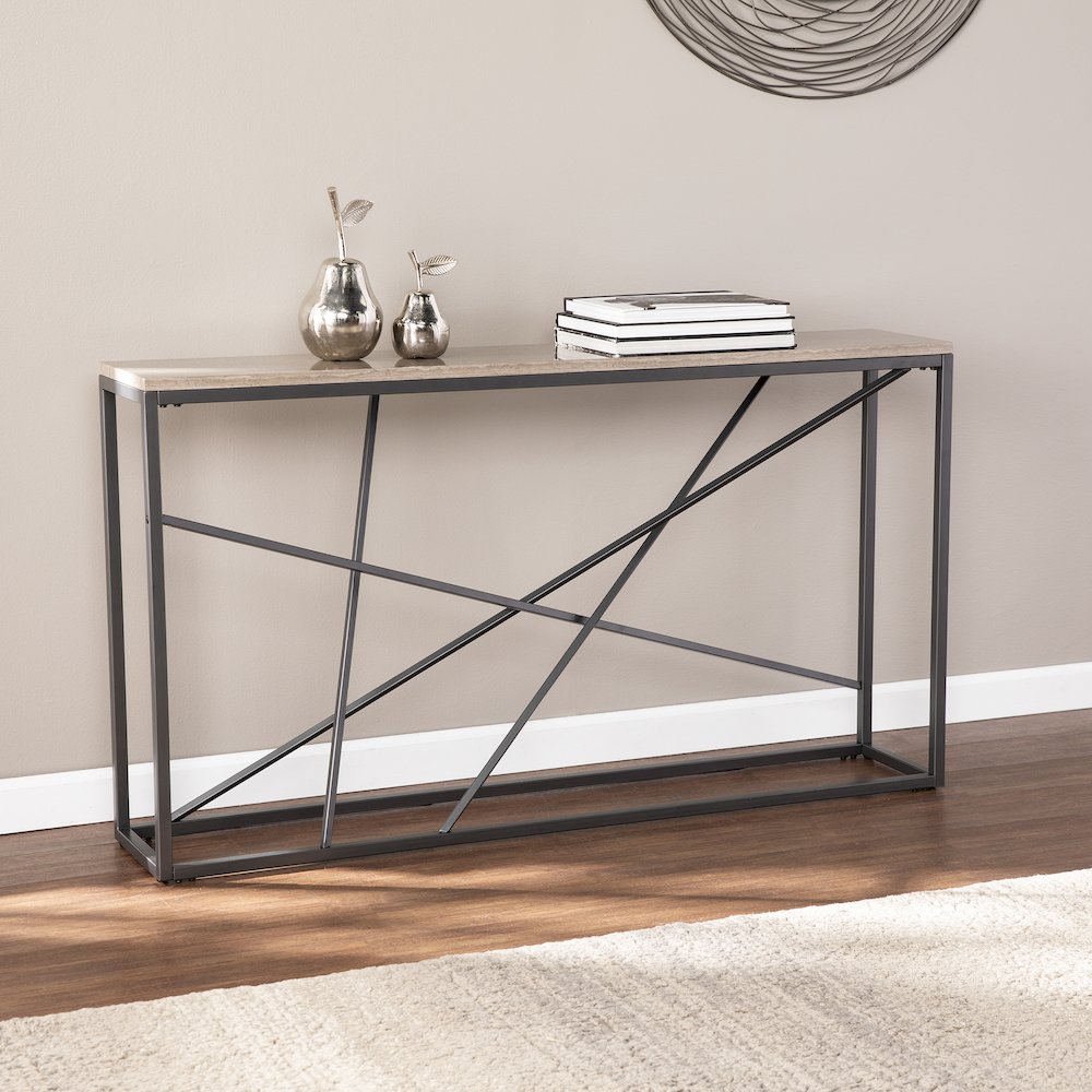 Arendal Faux Stone Skinny Console Table. Picture 2