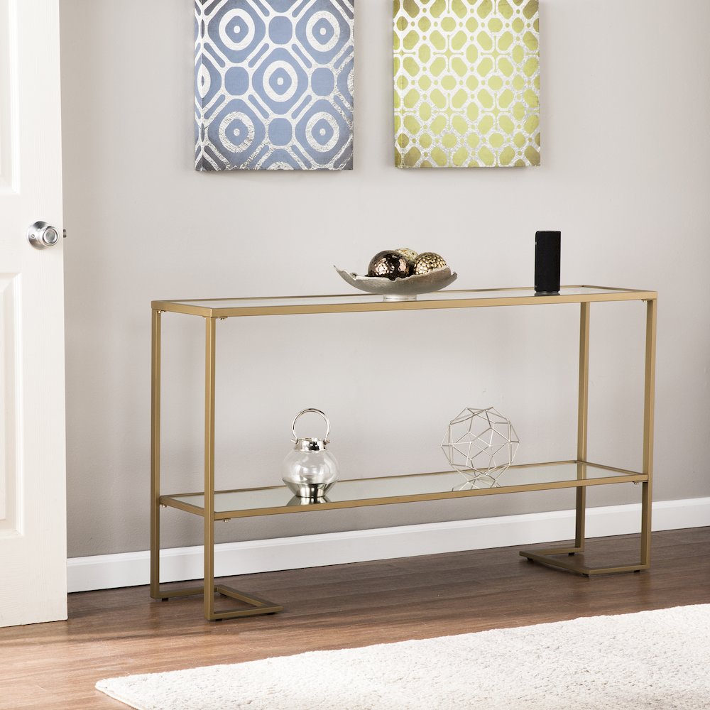 Horten Glam Narrow Console - Gold with Mirror. Picture 2