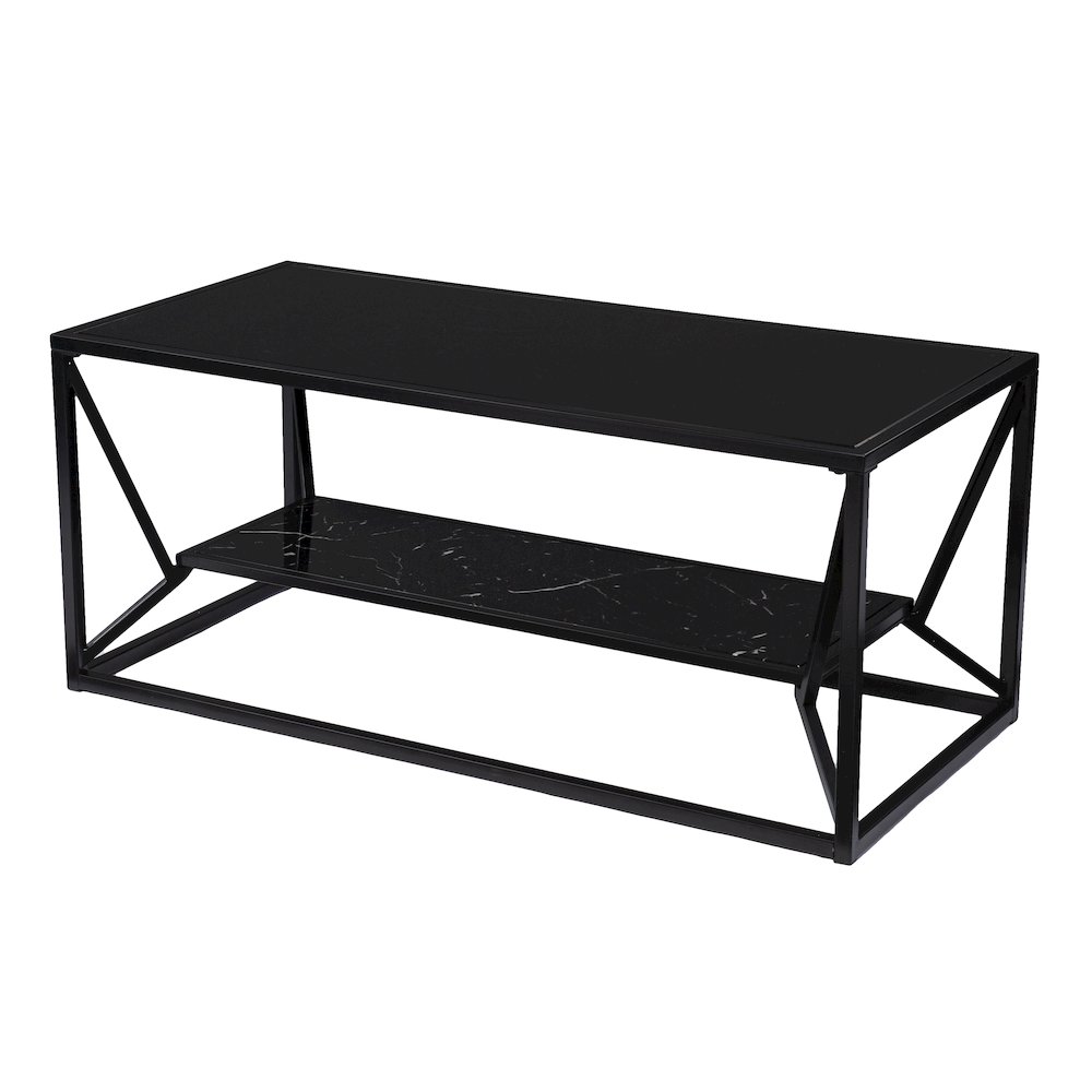 Argall Glass-Top Cocktail Table Storage in Black Color. Picture 1