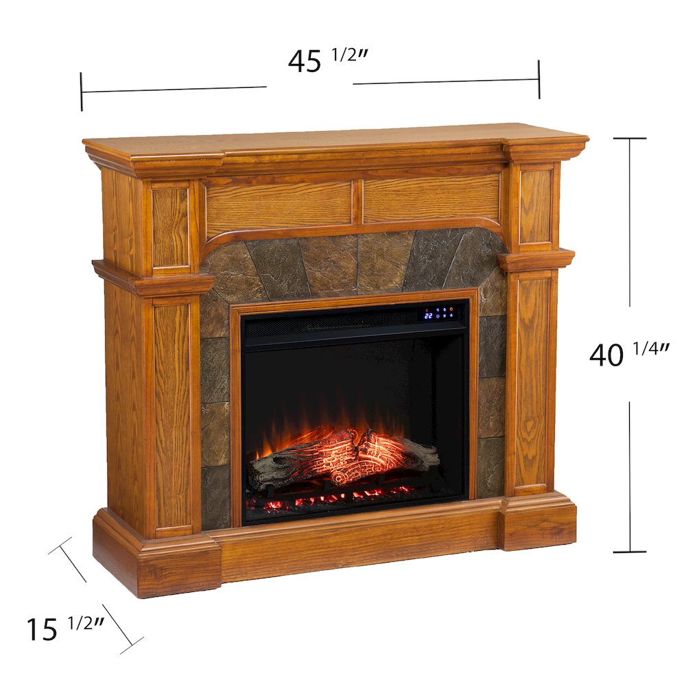 Corner Convertible Electric Fireplace with Touch Screen in Brown Color. Picture 5