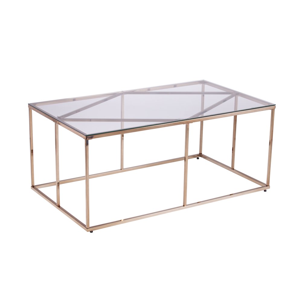 Nicholance Contemporary Glass-Top Cocktail Table in Gold Color. Picture 1