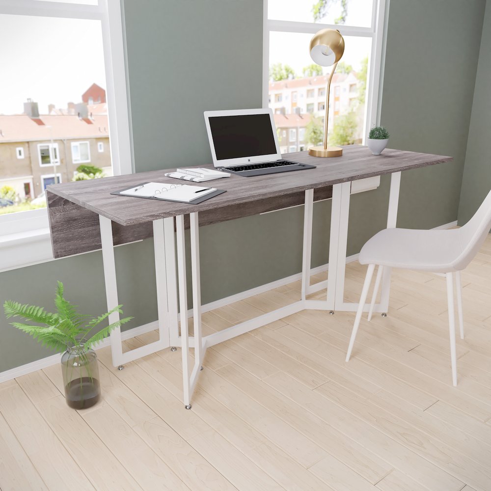 Driness Drop Leaf Table - Gray with White. Picture 4