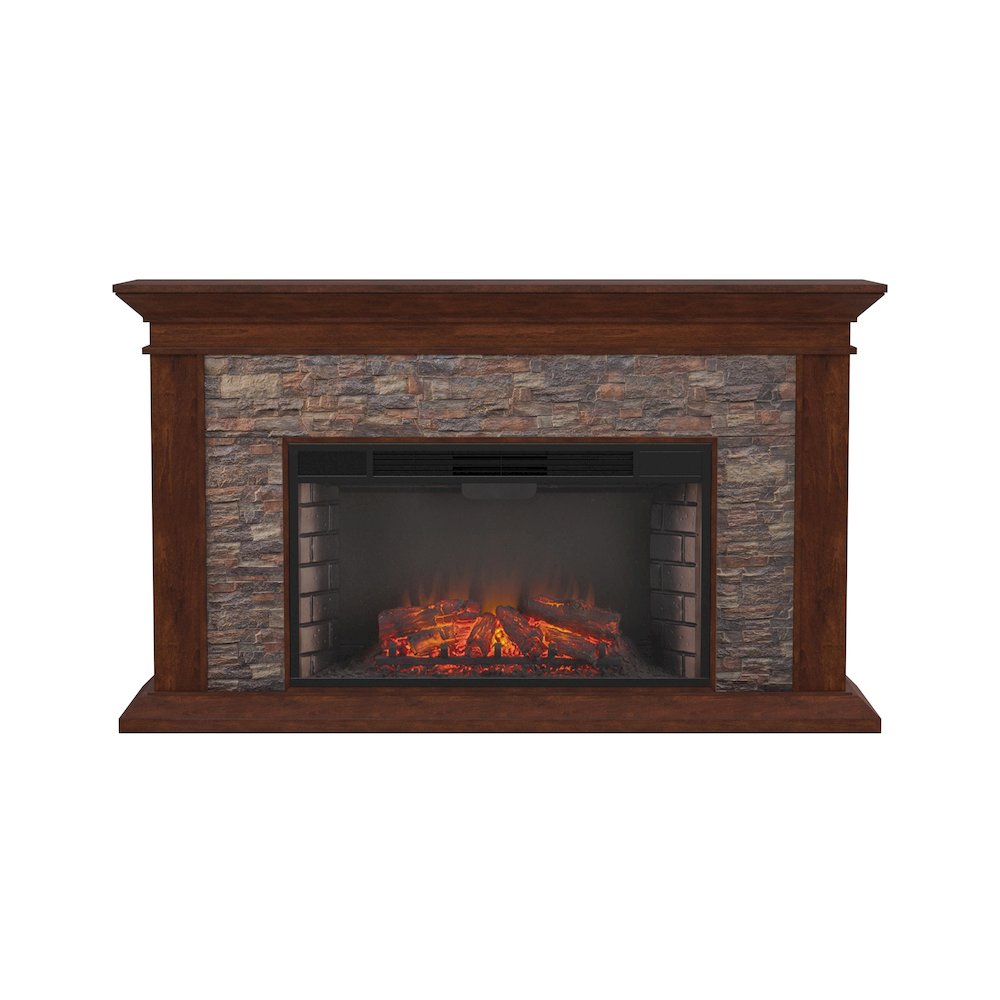 Canyon Heights Faux Stone Electric Fireplace in Brown Color. Picture 2