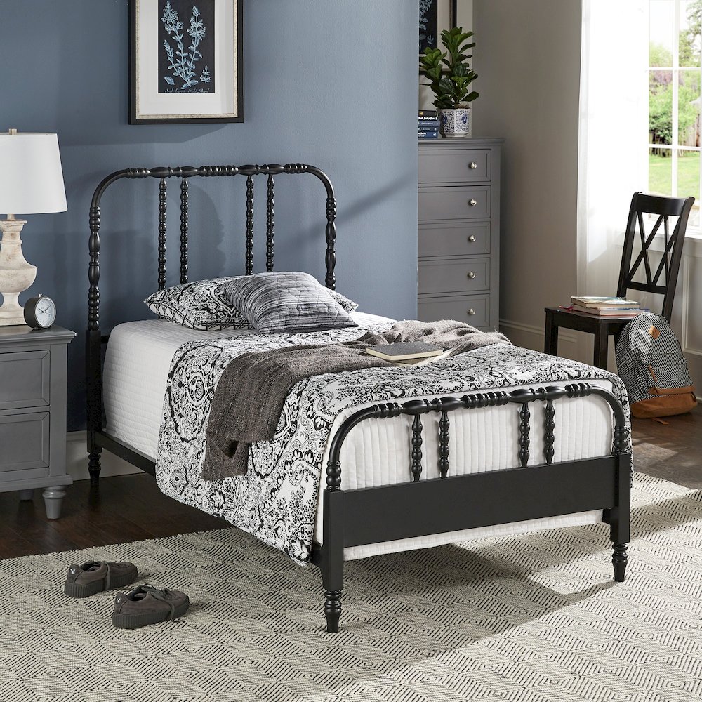 Black Finish Metal Spool Twin Bed. Picture 1