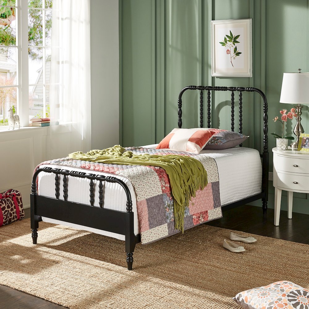 Black Finish Metal Spool Twin Bed. Picture 2