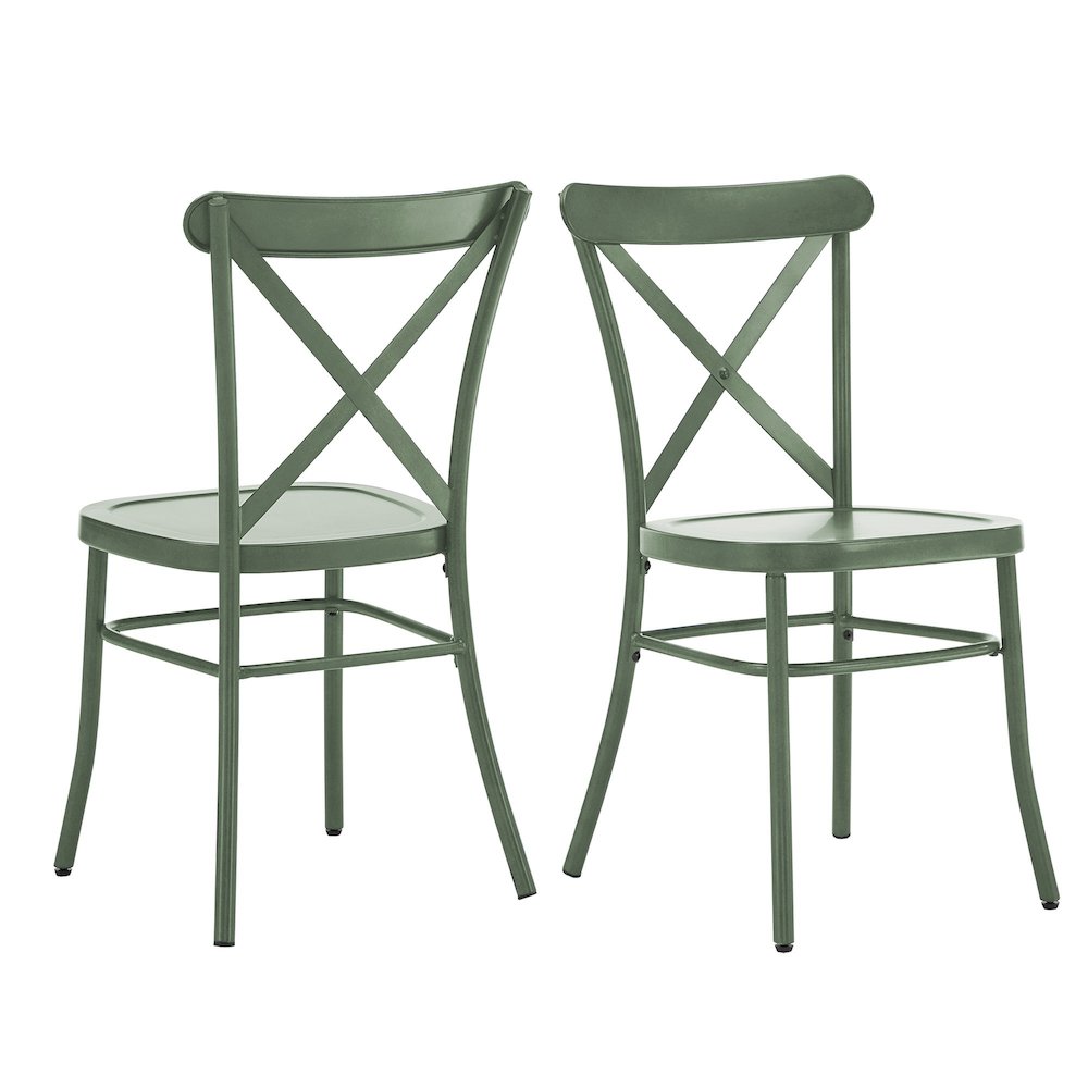 Set of 2, Antique Sage Finish Metal Dining Chair. Picture 7