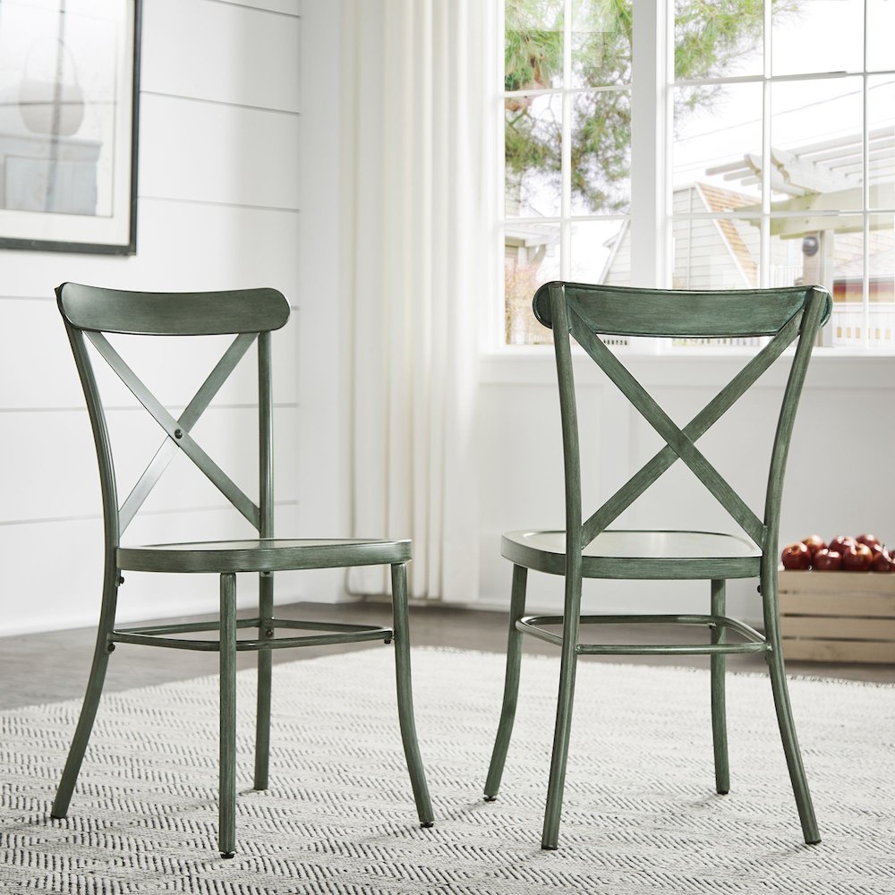 Set of 2, Antique Sage Finish Metal Dining Chair. Picture 1