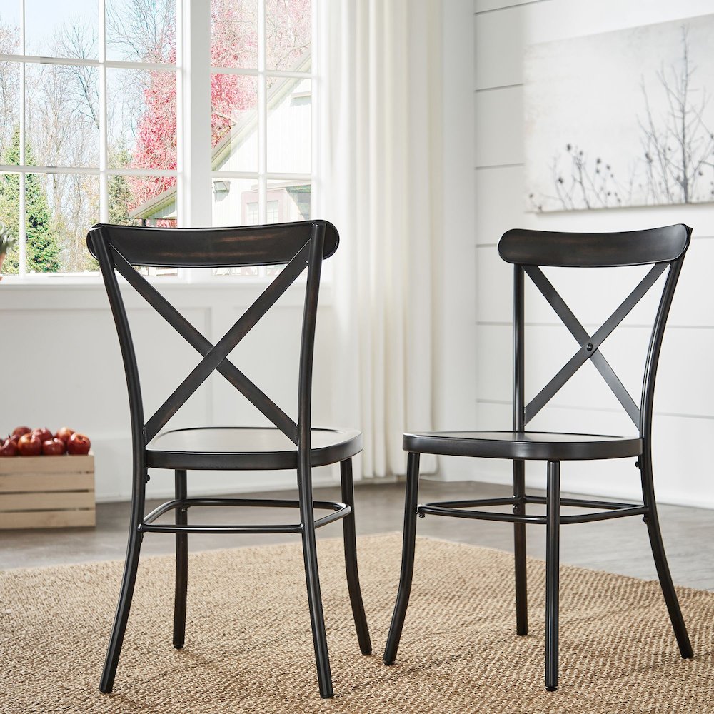 Set of 2, Antique Black Finish Metal Dining Chair. Picture 2