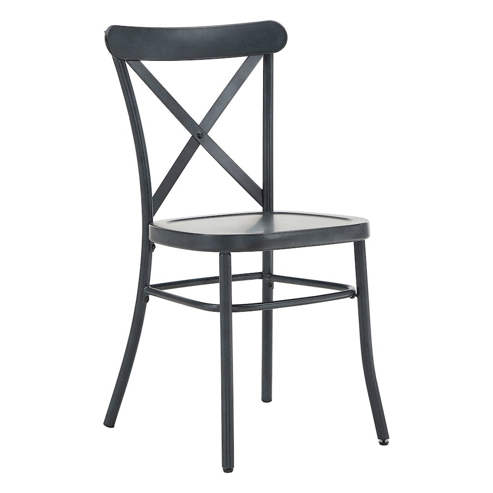 Set of 2, Antique Denim Finish Metal Dining Chair. Picture 5