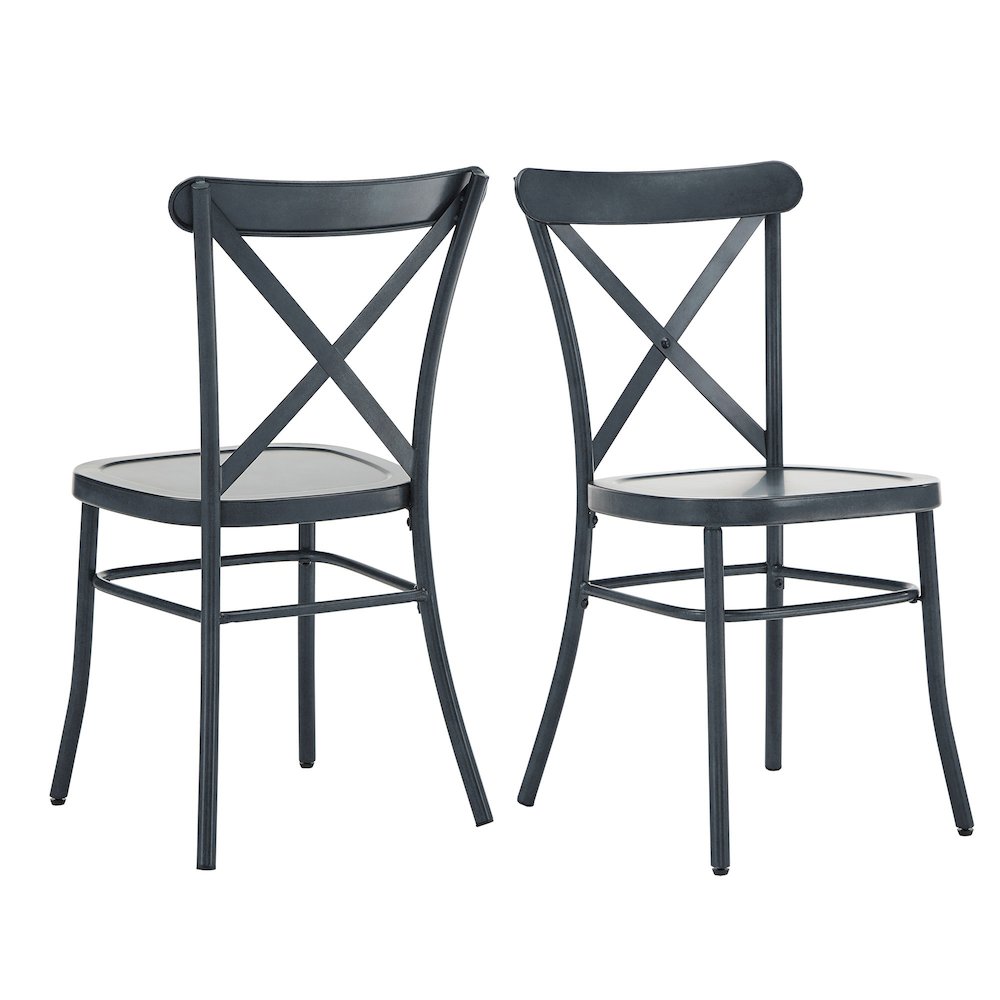 Set of 2, Antique Denim Finish Metal Dining Chair. Picture 7