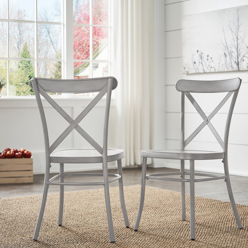 Set of 2, Antique Grey Finish Metal Dining Chair. Picture 2