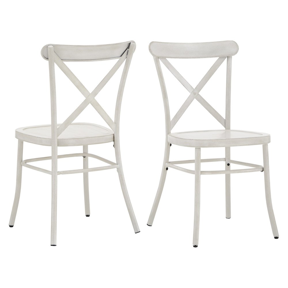 Set of 2, Antique White Finish Metal Dining Chair. Picture 7
