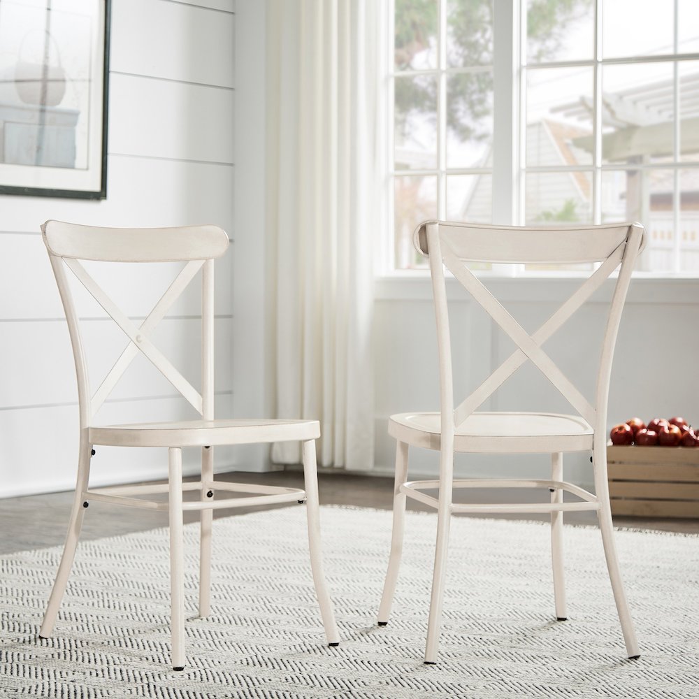 Set of 2, Antique White Finish Metal Dining Chair. Picture 1