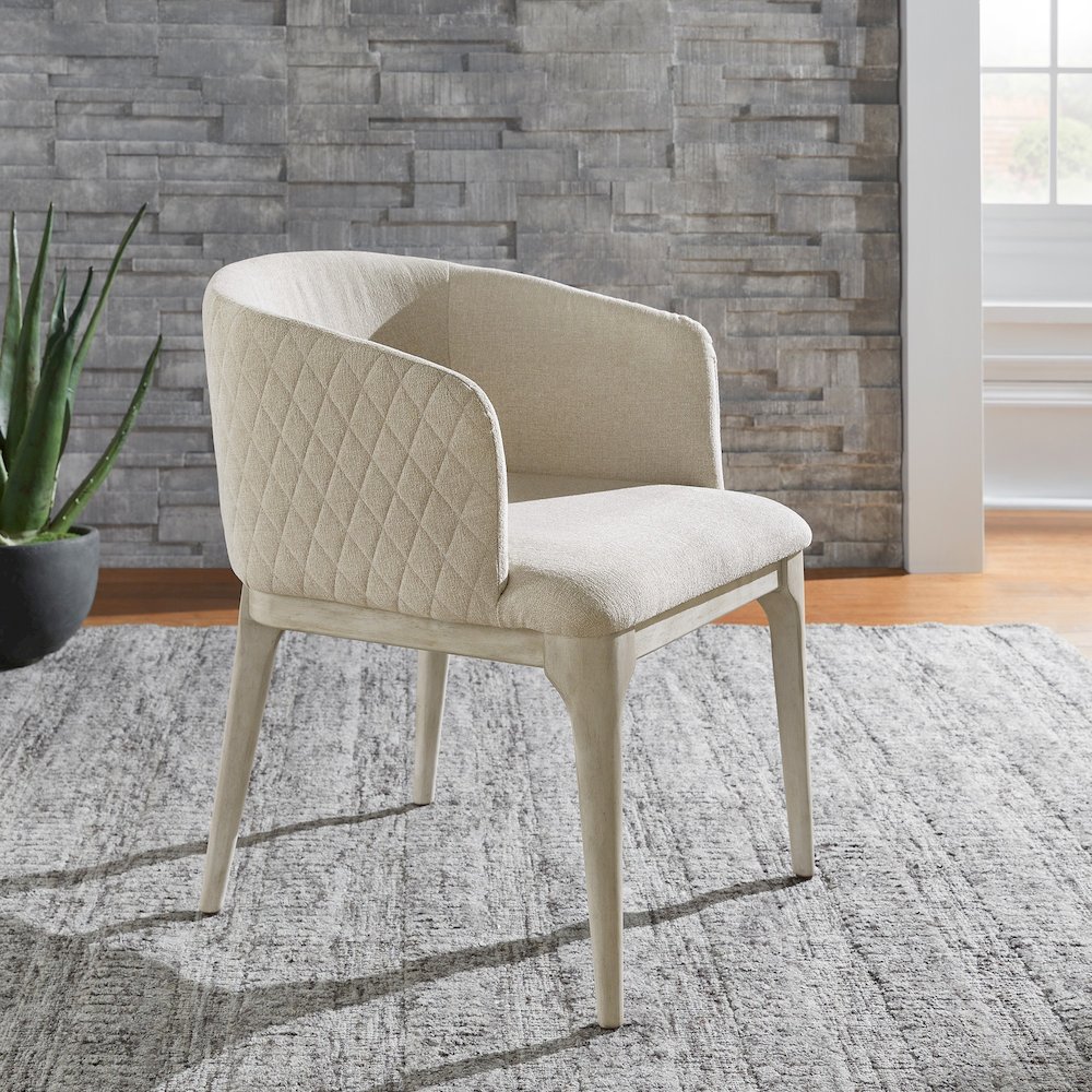White Finish Beige Heathered Dining Chair. Picture 2