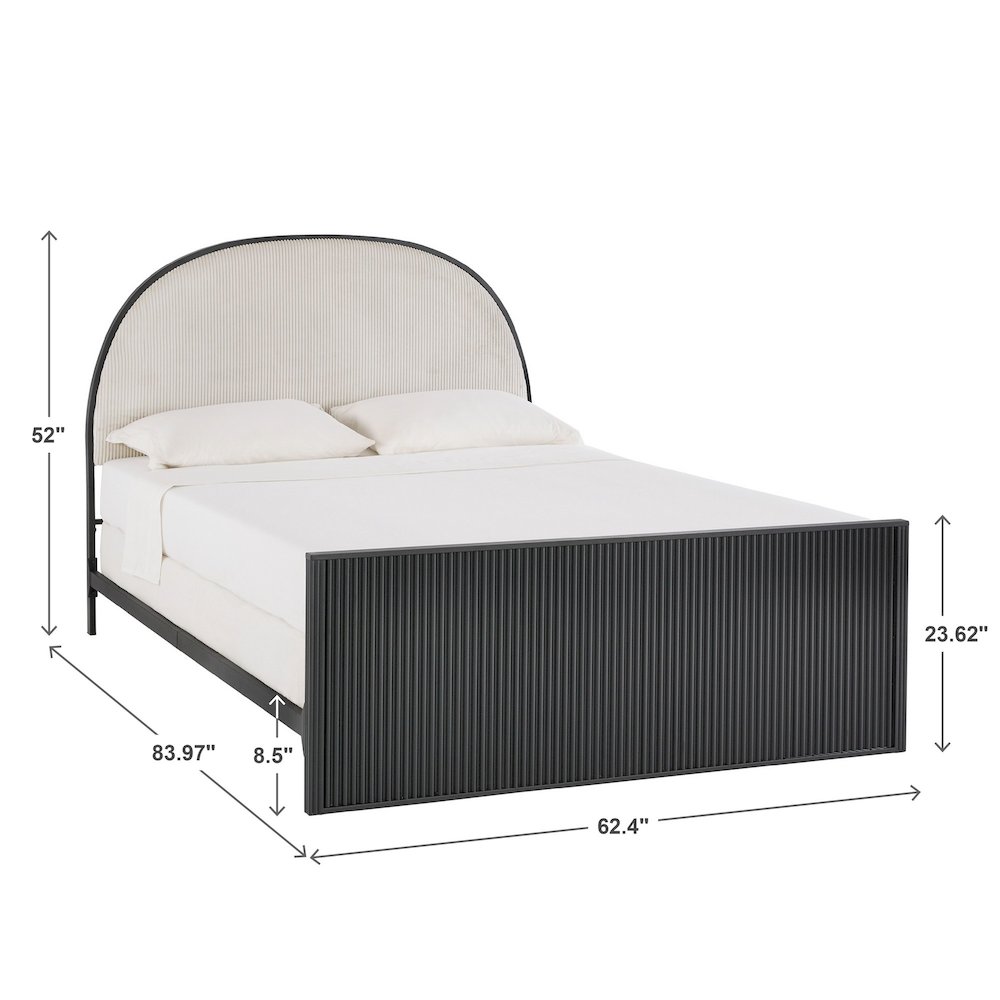 Black Finish Metal Grey Fabric Queen Bed. Picture 5