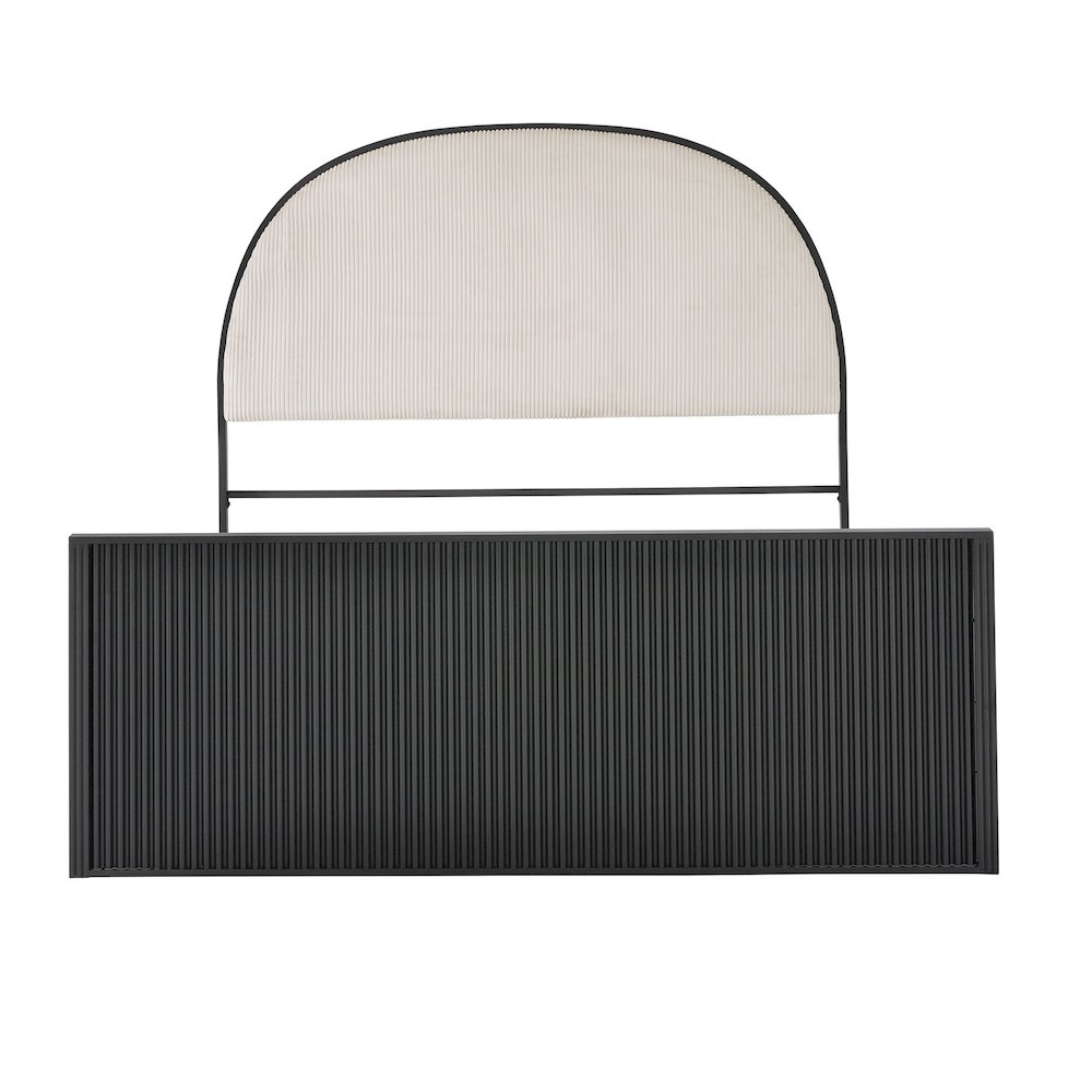 Black Finish Metal Grey Fabric Queen Bed. Picture 6