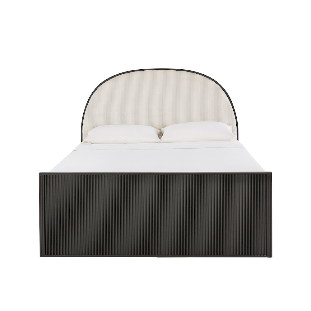 Black Finish Metal Grey Fabric Queen Bed. Picture 1
