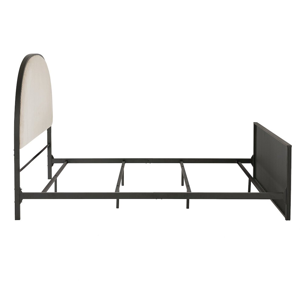 Black Finish Metal Grey Fabric Queen Bed. Picture 7
