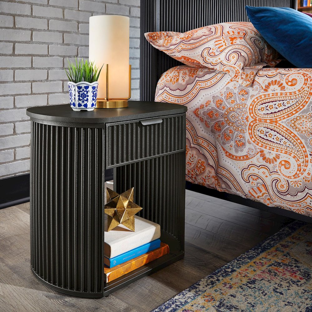 Black Finish 1-Drawer Side Table. Picture 3