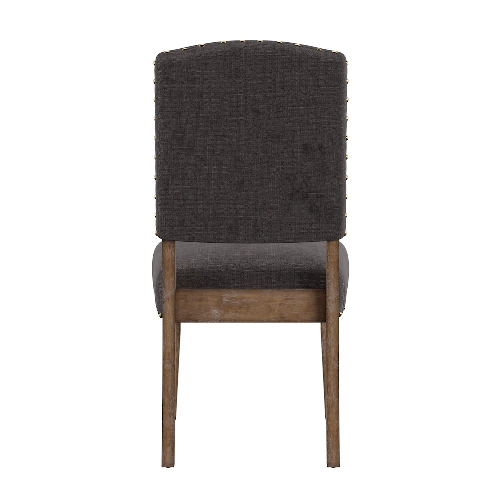Set of 2, Light Distressed Natural Finish Dark Grey Linen Nailhead Chair. Picture 7