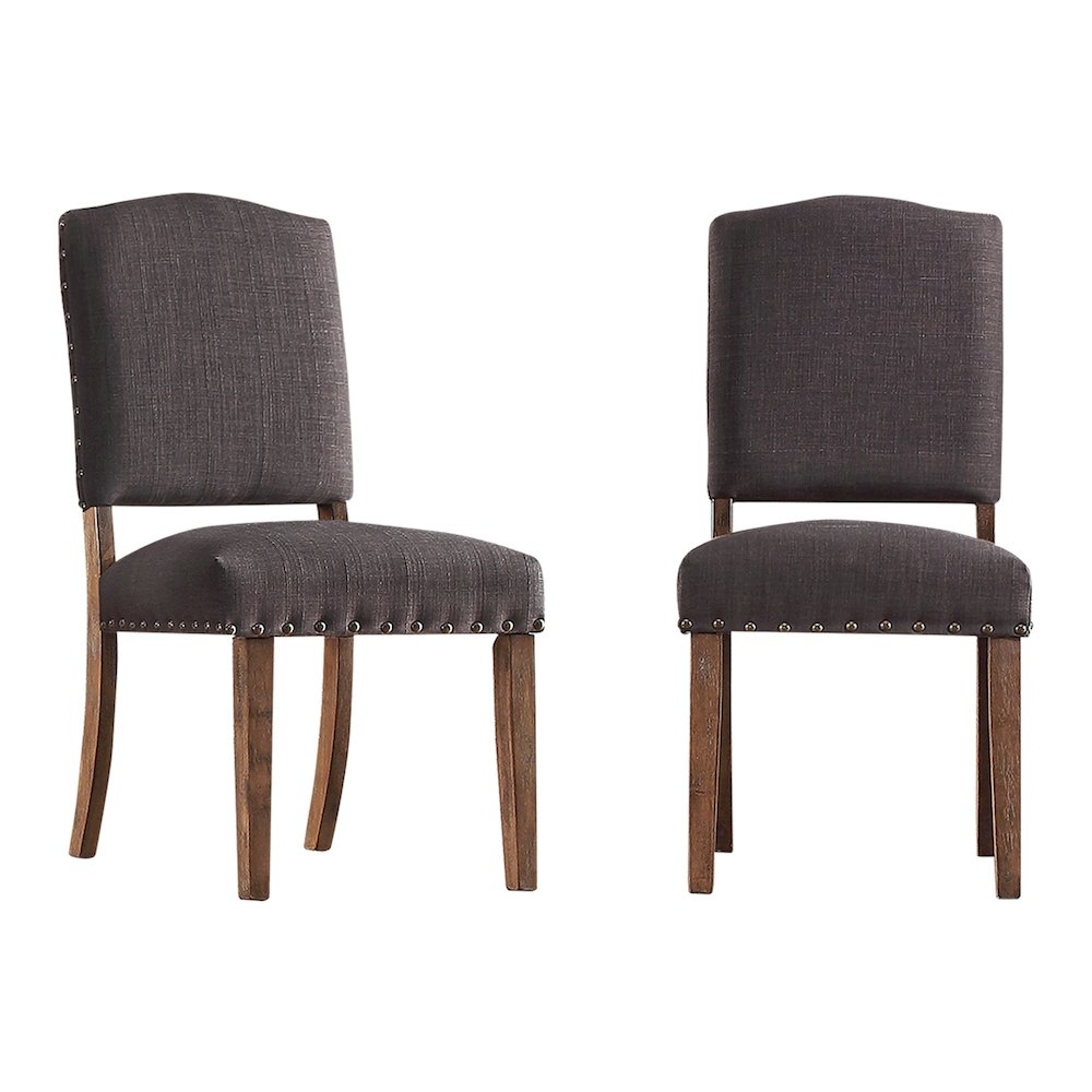 Set of 2, Light Distressed Natural Finish Dark Grey Linen Nailhead Chair. Picture 4