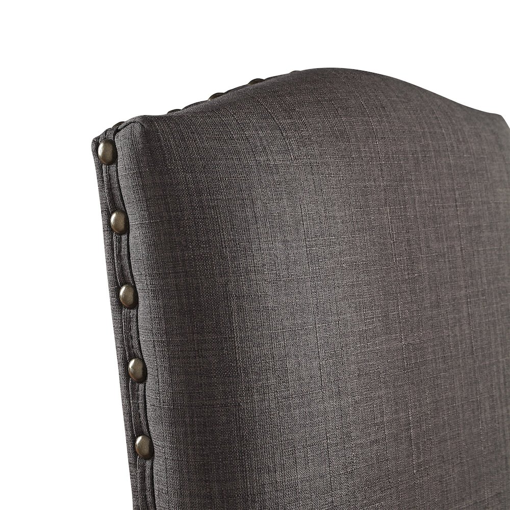 Set of 2, Light Distressed Natural Finish Dark Grey Linen Nailhead Chair. Picture 3