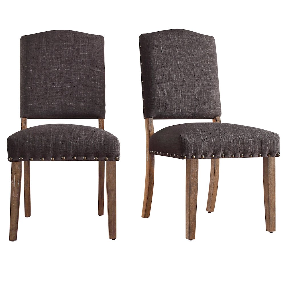 Set of 2, Light Distressed Natural Finish Dark Grey Linen Nailhead Chair. Picture 9