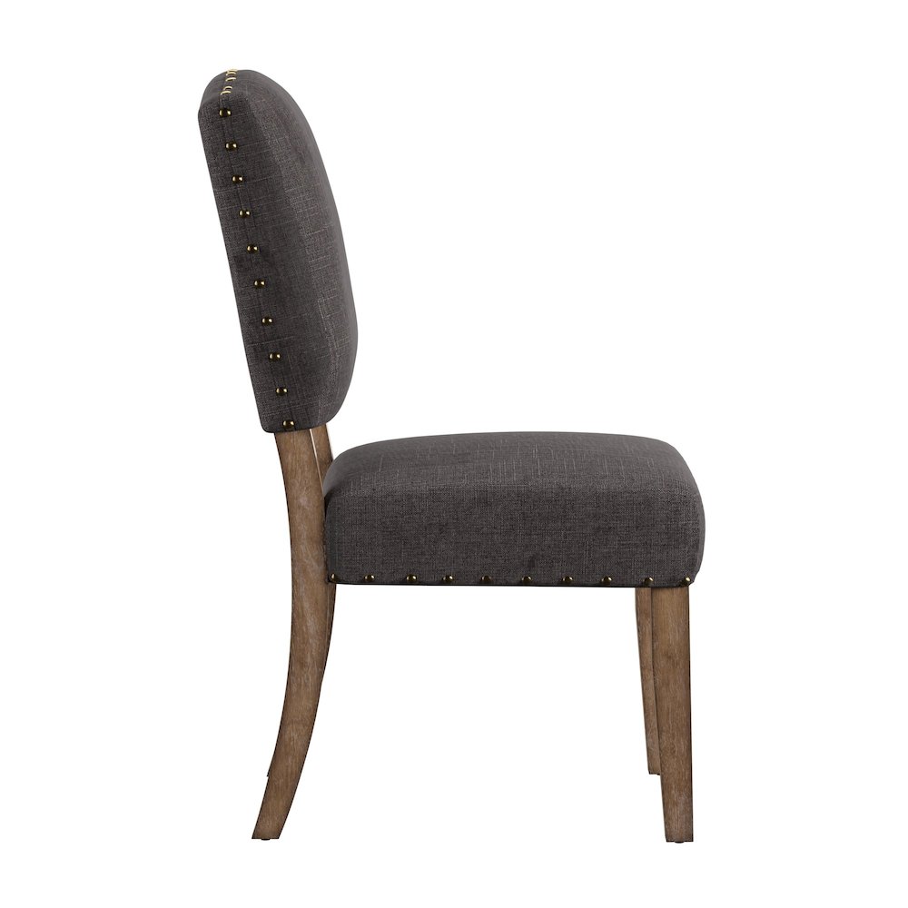Set of 2, Light Distressed Natural Finish Dark Grey Linen Nailhead Chair. Picture 8