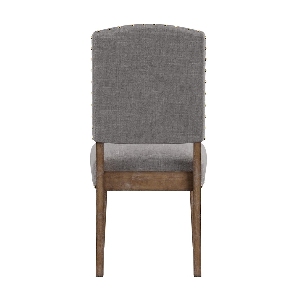 Set of 2, Light Distressed Natural Finish Grey Linen Nailhead Chair. Picture 7