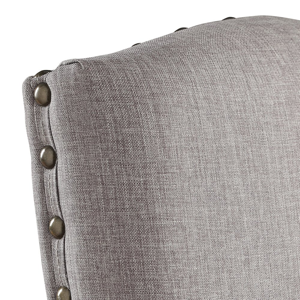 Set of 2, Light Distressed Natural Finish Grey Linen Nailhead Chair. Picture 3