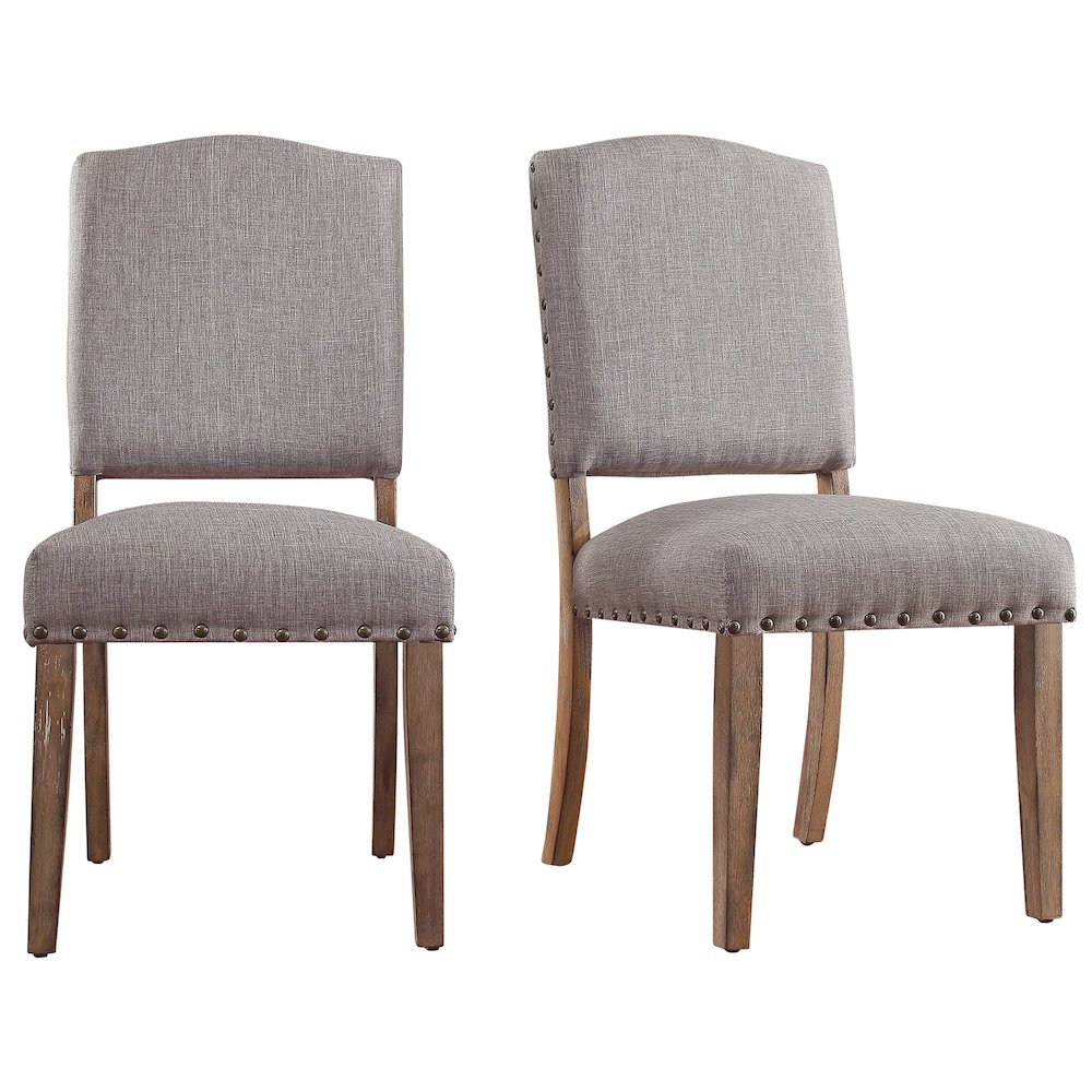 Set of 2, Light Distressed Natural Finish Grey Linen Nailhead Chair. Picture 9